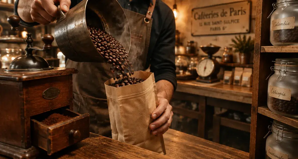 Les caféeries de Paris : café fraîchement torréfié, torréfacteur versant du café en boutique