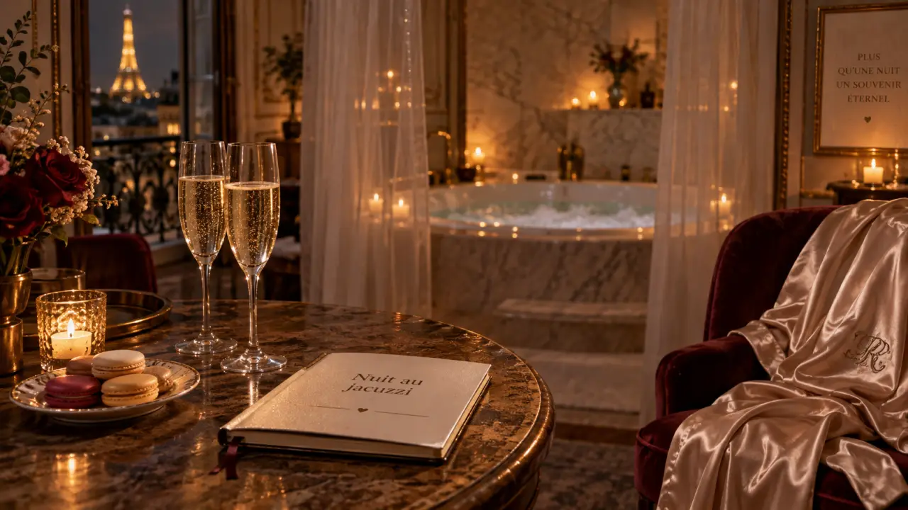 Nuit romantique Paris : jacuzzi privatif, vue Eiffel, champagne